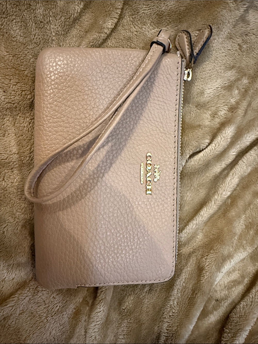 COACH Leather Wristlet in Light Taupe